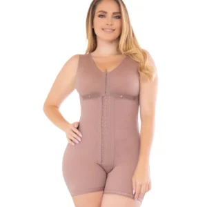 Mid-thigh post-surgical girdle with high-compression bra
